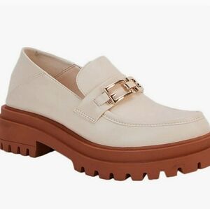 Viandso Platform Chain Round Toe Chunky Lug Sole Loafers Beige Size 9.5